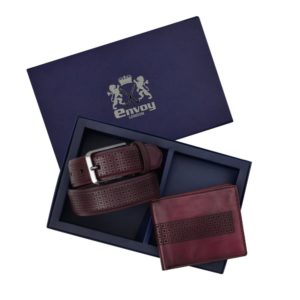 Envoy Classic genuine leather formal Burgundy belt and wallet with texture pattern